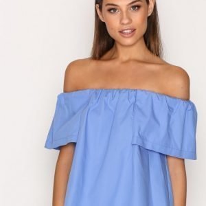 Topshop Cotton Poplin Bardot Top Paita Blue