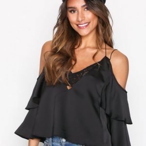 Topshop Double Sleeve Lace Top Pitkähihainen Paita Black