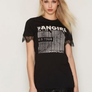Topshop Fan Girl Lace Tunic T-Shirt T-Paita Black