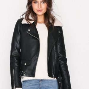 Topshop Faux Leather Bike Jacket Nahkatakki Black