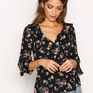 Topshop Flower Print Wrap Top Juhlapaita Black