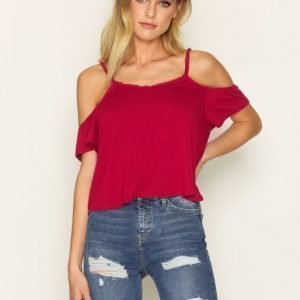 Topshop Frilled Cold Shoulder Top Arkipaita Red