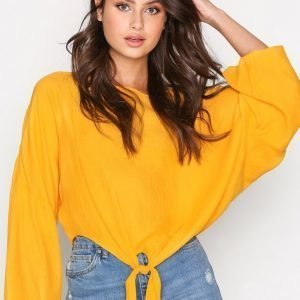 Topshop Knot Front Top Pitkähihainen Paita Mustard