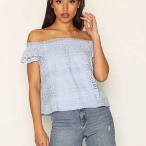 Topshop Lace Bardot T-Shirt Pitkähihainen Paita Light Blue