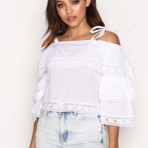 Topshop Lace Trim Layer Sun Top Pitkähihainen Paita White