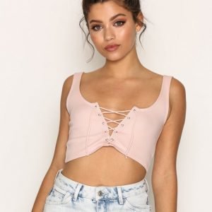 Topshop Lace Up Bralet Toppi Light Pink