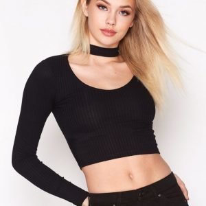 Topshop Long Sleeve Choker Top Pitkähihainen Paita Black