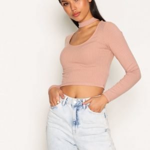 Topshop Long Sleeve Choker Top Pitkähihainen Paita Blush