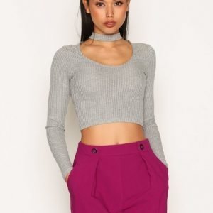 Topshop Long Sleeve Choker Top Pitkähihainen Paita Grey Marl