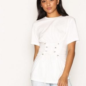 Topshop Longline Corset T-Shirt T-Paita White