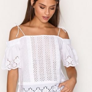 Topshop Mixed Broderie Top Pusero White