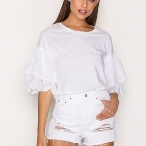 Topshop Moto Highwaisted Rip Mom Short Shortsit White