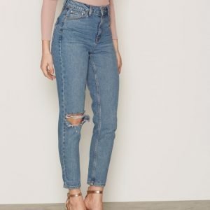 Topshop Moto Mid Blue Rip Mom Jeans Loose Fit Farkut Mid Blue