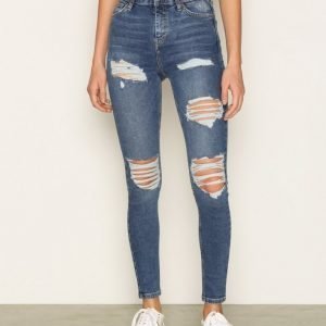 Topshop Moto Super Rip Jamie Jeans Slim Farkut Indigo