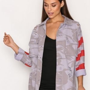 Topshop Ripped Camouflage Print Shacket Jakku Lilac