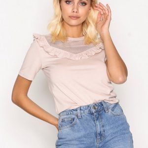 Topshop Ruffle Mesh Insert T-Shirt T-Paita Cream