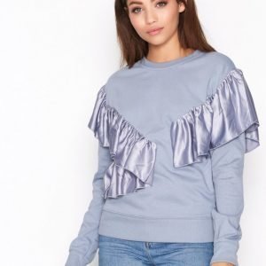 Topshop Ruffle Satin Sweatshirt Svetari Blue