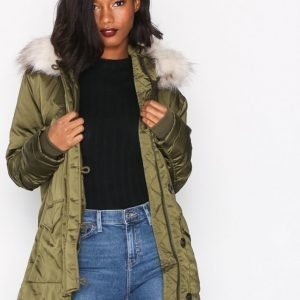 Topshop Shiny Khaki Parka Untuvatakki Kahki