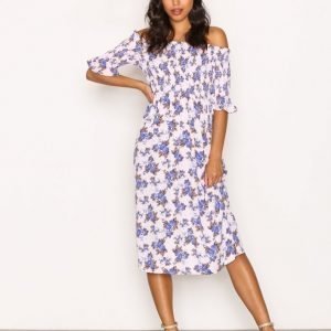 Topshop Shirred Floral Bardot Dress Loose Fit Mekko Pink