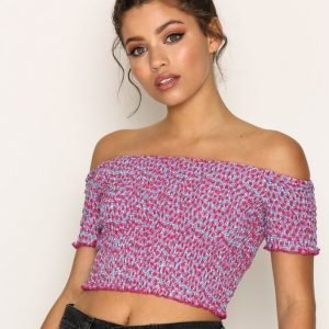 Topshop Shirred Floral Bardot Top Toppi Pink