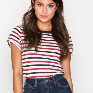 Topshop Striped Roll Back T-Shirt T-Paita Red