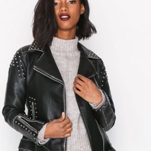 Topshop Studded Biker Jacket Nahkatakki Black