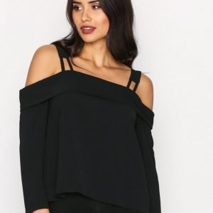 Topshop Tie Back Bardot Blouse Juhlapaita Black