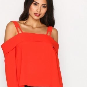 Topshop Tie Back Bardot Blouse Juhlapaita Red