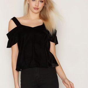 Topshop Velvet Off The Shoulder Top T-Paita Black