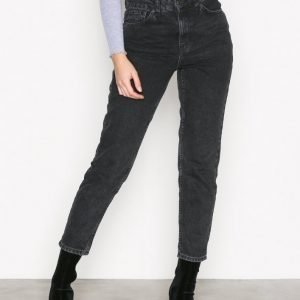 Topshop Washed Black Mom Jeans Straight Farkut Black