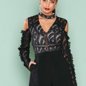 True Decadence Cold Shoulder Lace Dress Playsuit Black