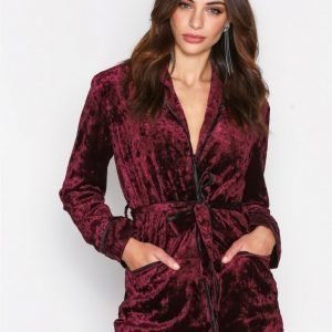 True Decadence Tie Waist Velvet Jacket Jakku Burgundy