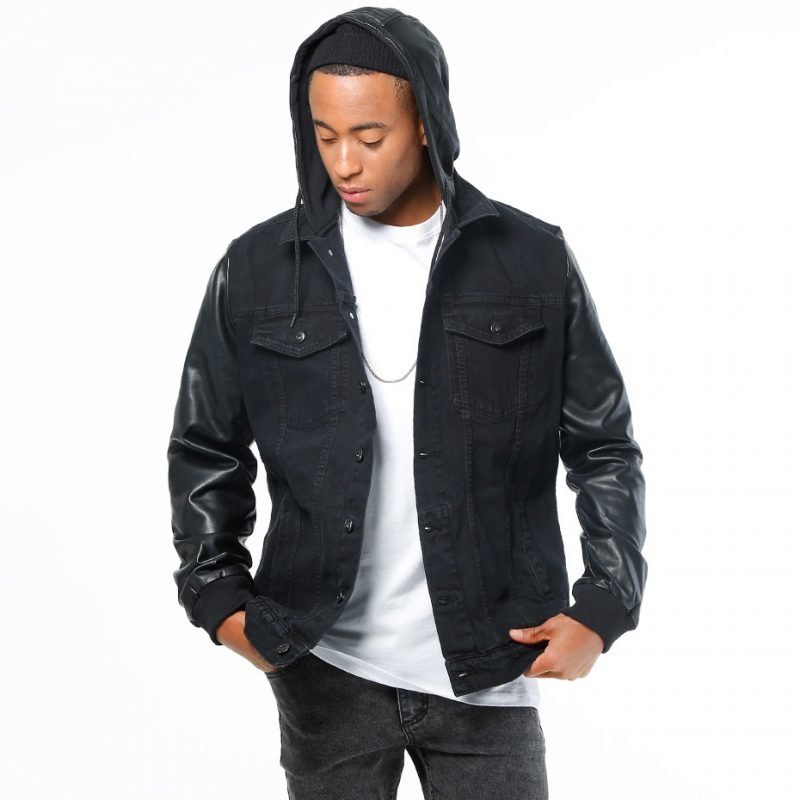 Urban Classics Hooded Denim Leather Imitation -takki