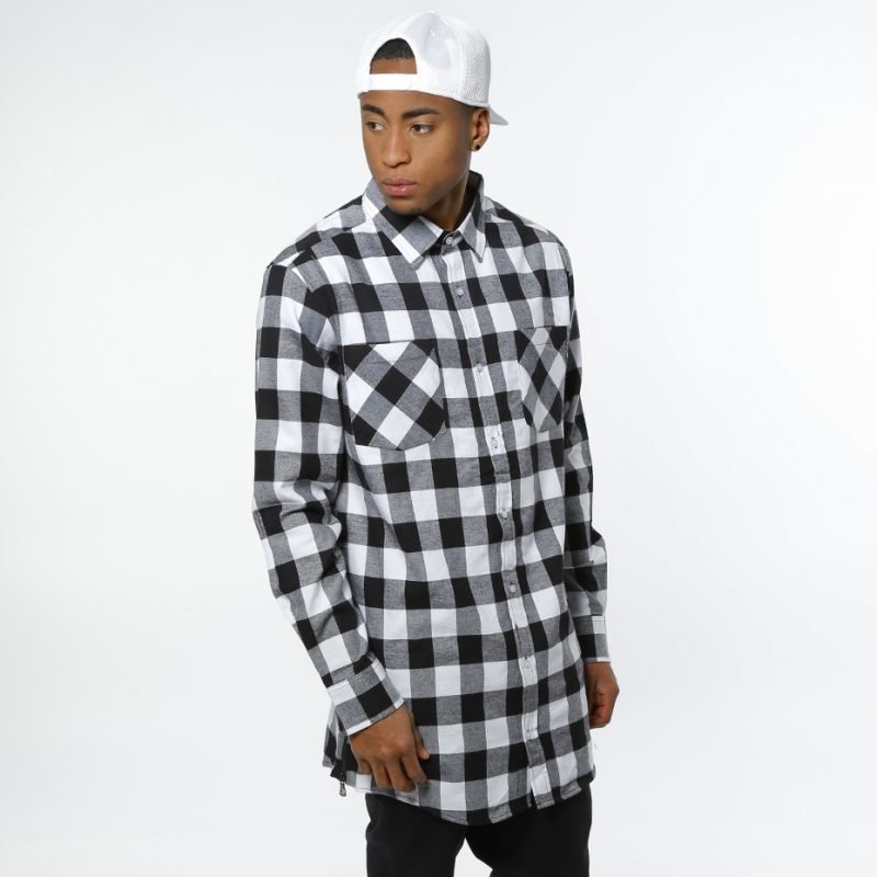 Urban Classics Side-Zip Long Checked Flanell -kauluspaita