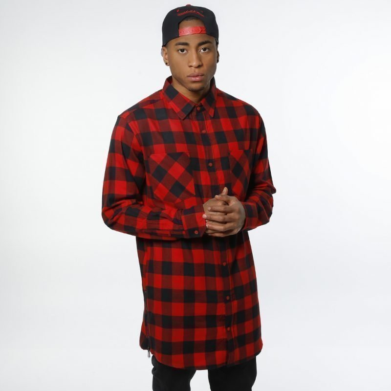 Urban Classics Side-Zip Long Checked Flanell -kauluspaita