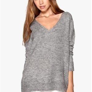 VILA Boom V-Neck Knit Top Light Grey Melange