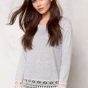 VILA Central L/S Crochet Top Light Grey Melange