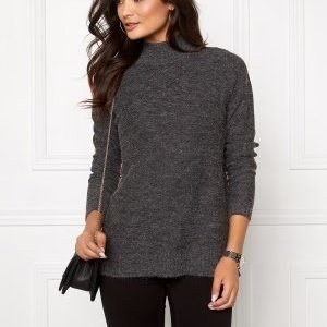 VILA Riva Rib Turtleneck Top Dark Grey Melange