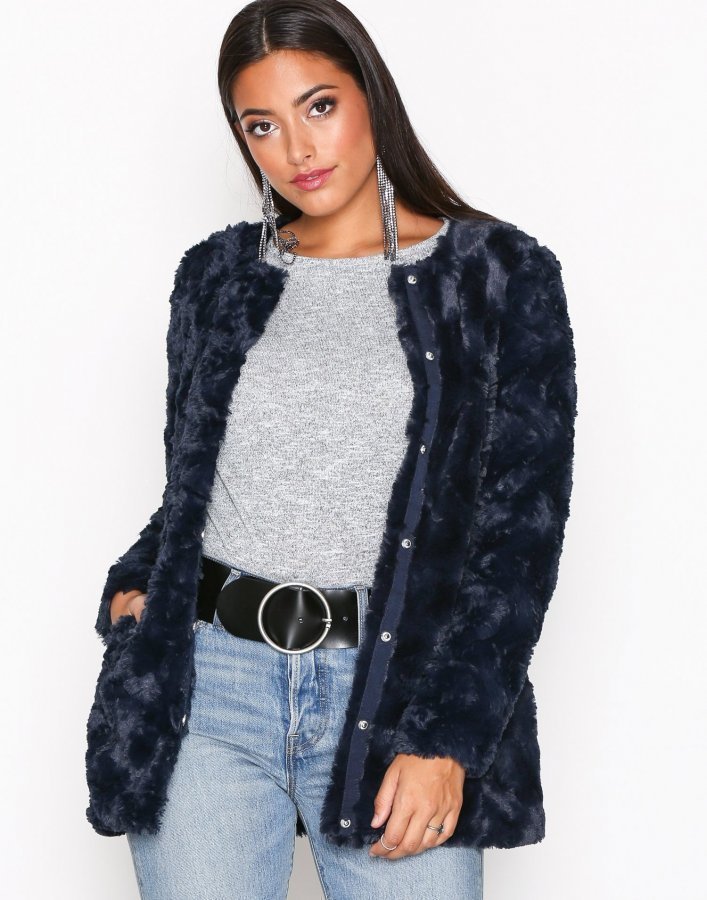 Vero Moda Vmcurl Long Fur Jacket Tekoturkki Tummansininen - Vaatekauppa24.fi