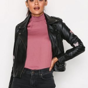 Vero Moda Vmflowy Short Leather Jacket Nahkatakki Musta