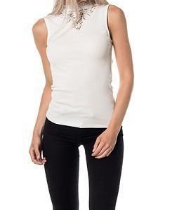 Vila Falls S/L Rib Lace Detail Top Snow White