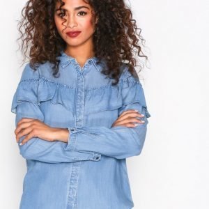 Vila Vijazzy L-S Flounce Denim Kauluspaita Sininen