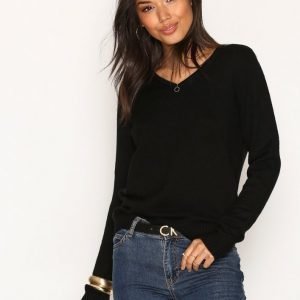 Vila Viril L / S V-Neck Knit Top-Noos Pusero Musta